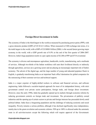A project report on analytical study of foreign direct investment in ...