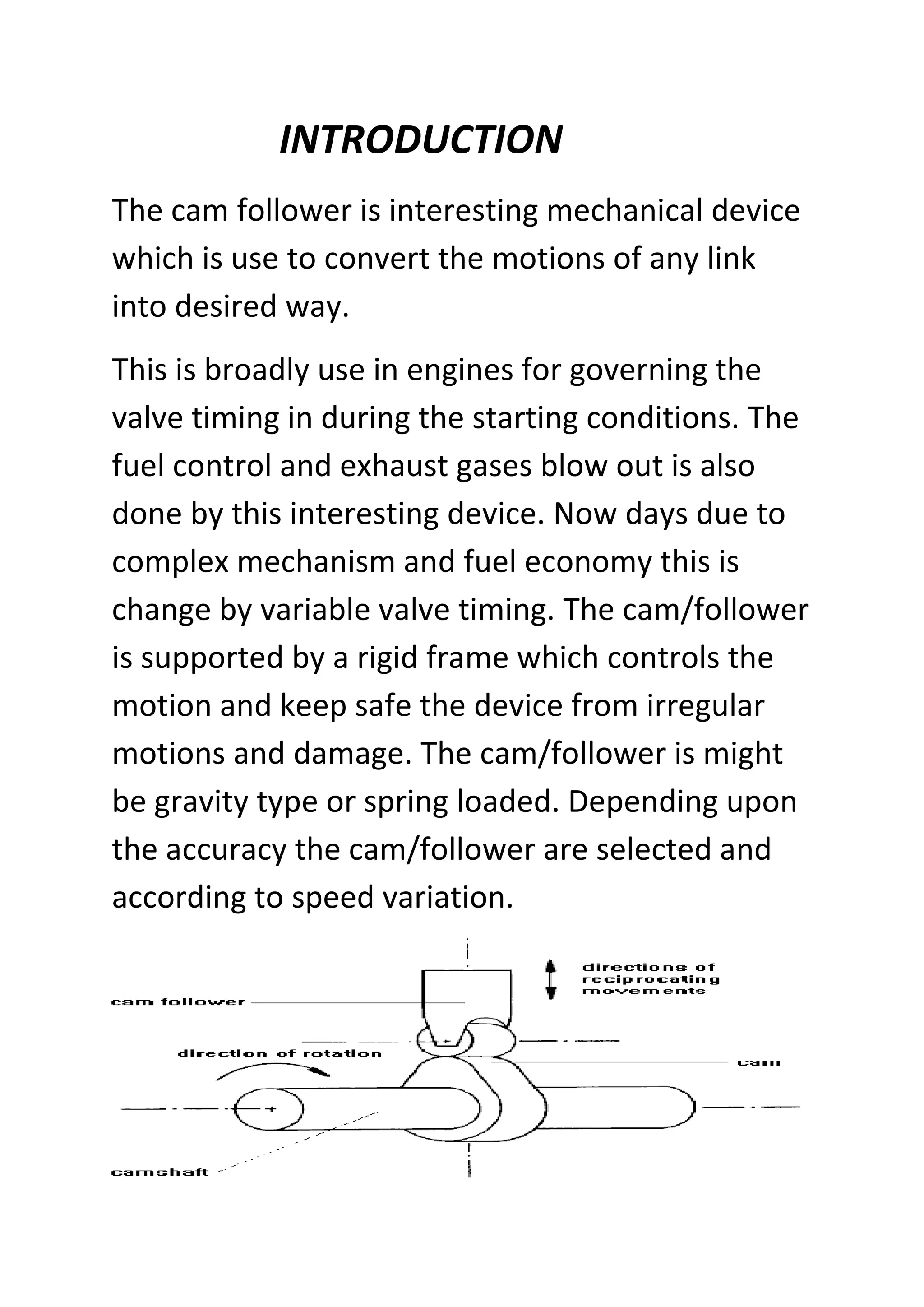 A project report on cam follower utility in internal combustion engine ...