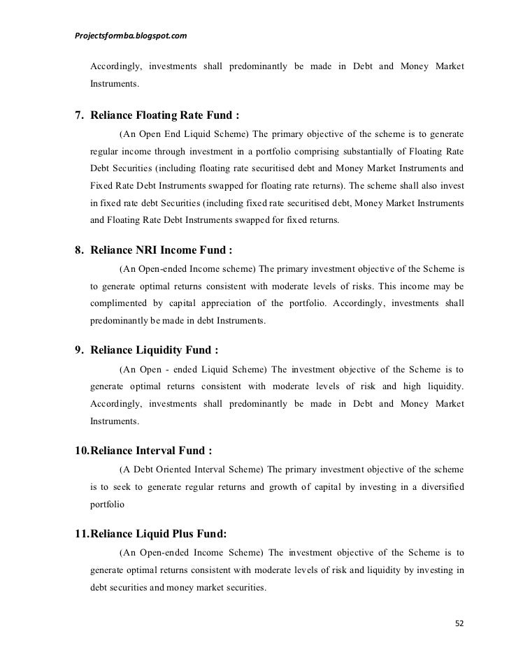 Dissertation report mutual funds