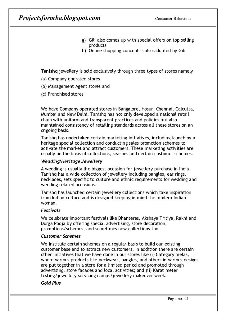 a project report on consumer behaviour comparison between cover letter for jewelry store