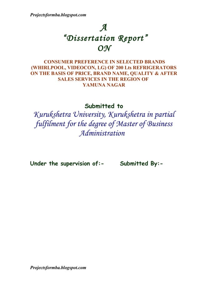 A project report on consumer preferences in selected brands (whirlpool