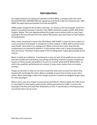 A project report on dmrc