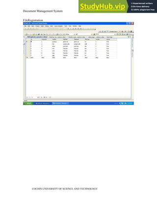 Document Management System Appendix
COCHIN UNIVERSITY OF SCIENCE AND TECHNOLOGY
FileRegistration
 