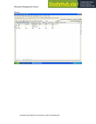 Document Management System Appendix
COCHIN UNIVERSITY OF SCIENCE AND TECHNOLOGY
History
 