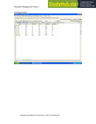 Document Management System Appendix
COCHIN UNIVERSITY OF SCIENCE AND TECHNOLOGY
UserRegistration
 