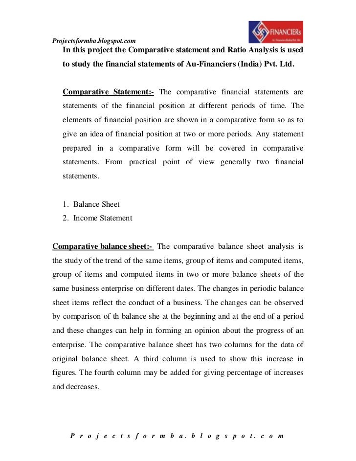 a project report on financial statement analysis