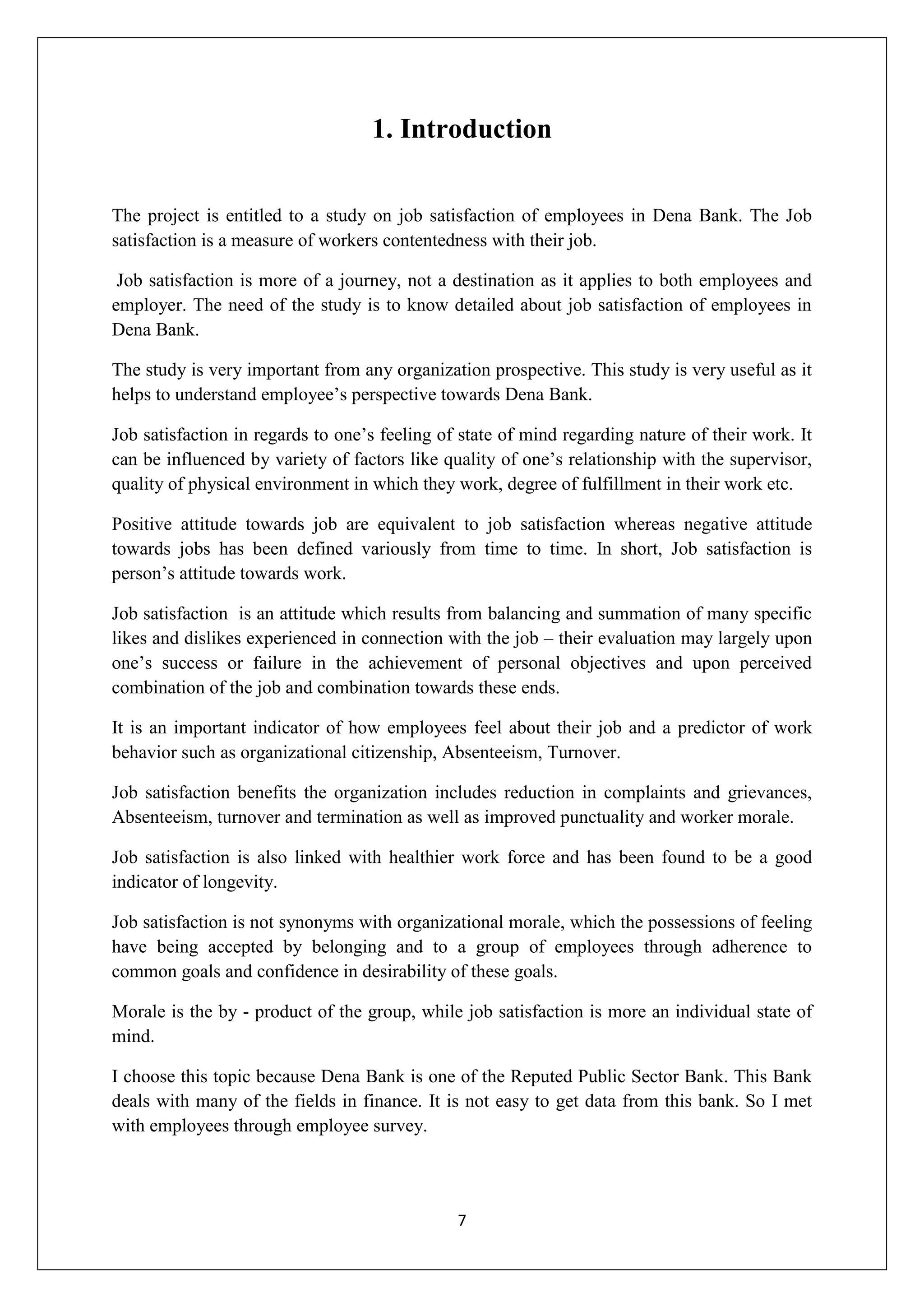 A project report on job satisfaction of employees in dena bank | PDF