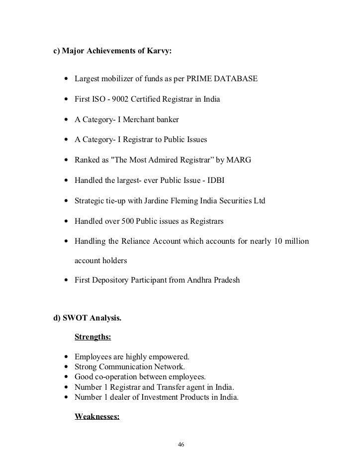 swot analysis of karvy Swot analysis: strength: good the act of speculation has considerably been reduced due to the statistical data and its analysis that companies like karvy do and. swot analysis of karvy Swot analysis: strength: good the act of speculation has considerably been reduced due to the statistical data and its analysis that companies like karvy do and.