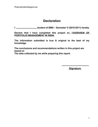 A project report on overview of portfolio management in india | DOC