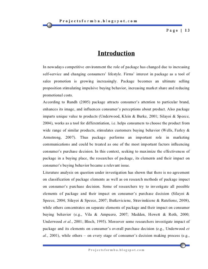 Dissertation report on consumer behaviour zippy