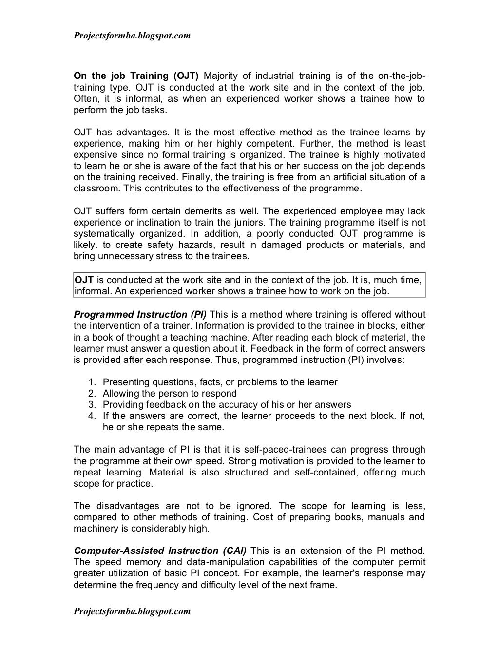 A project report on training and development