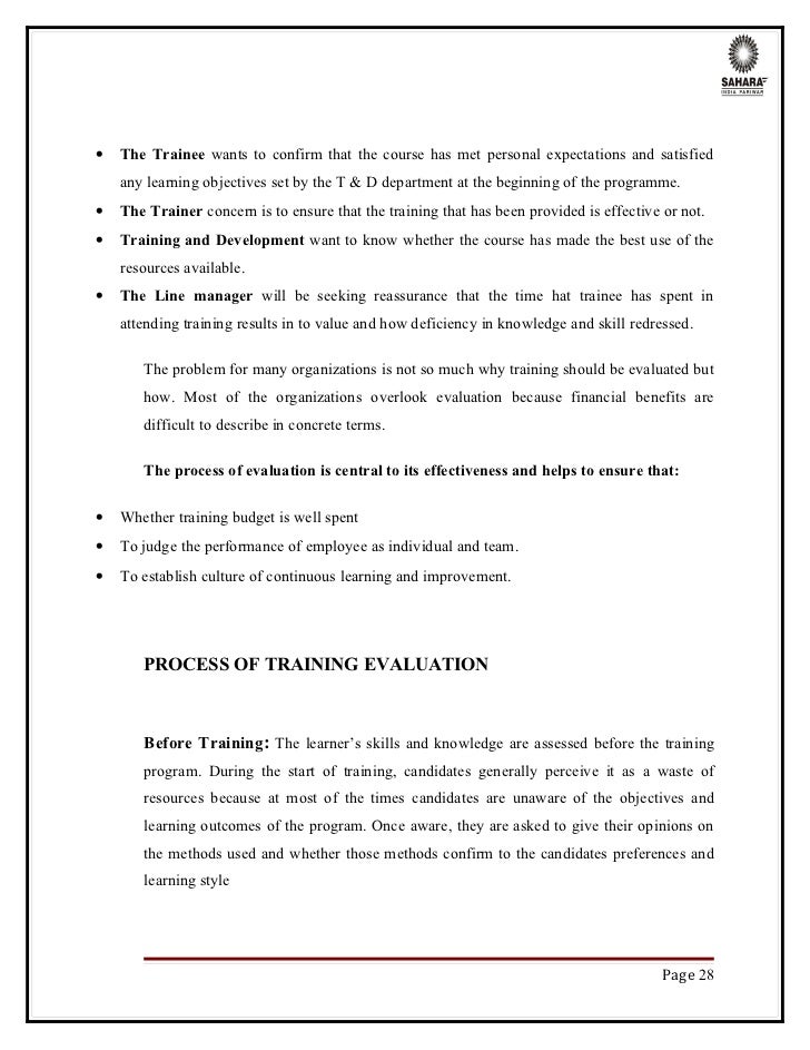 dissertation report on training and development