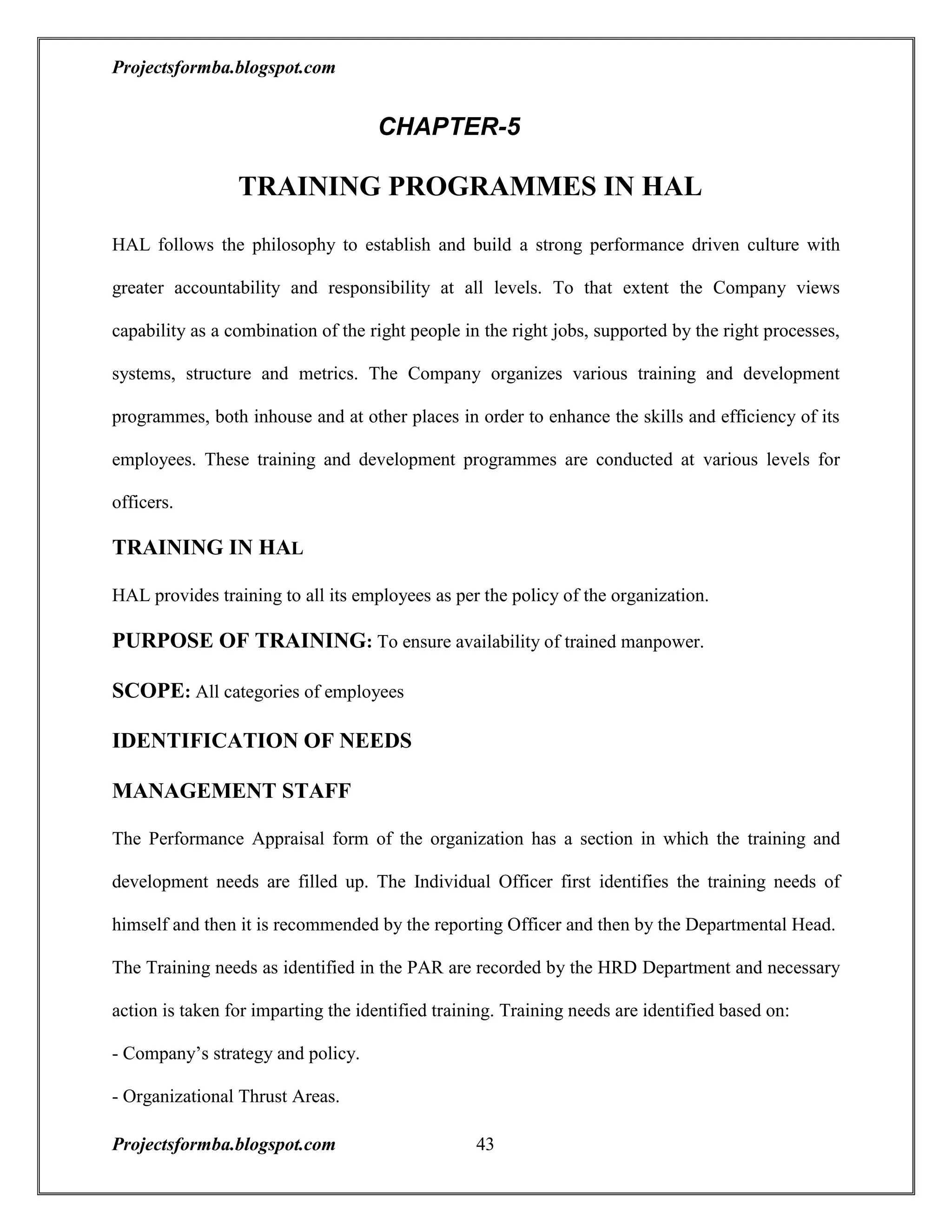 A project report on training and development with reference to hal