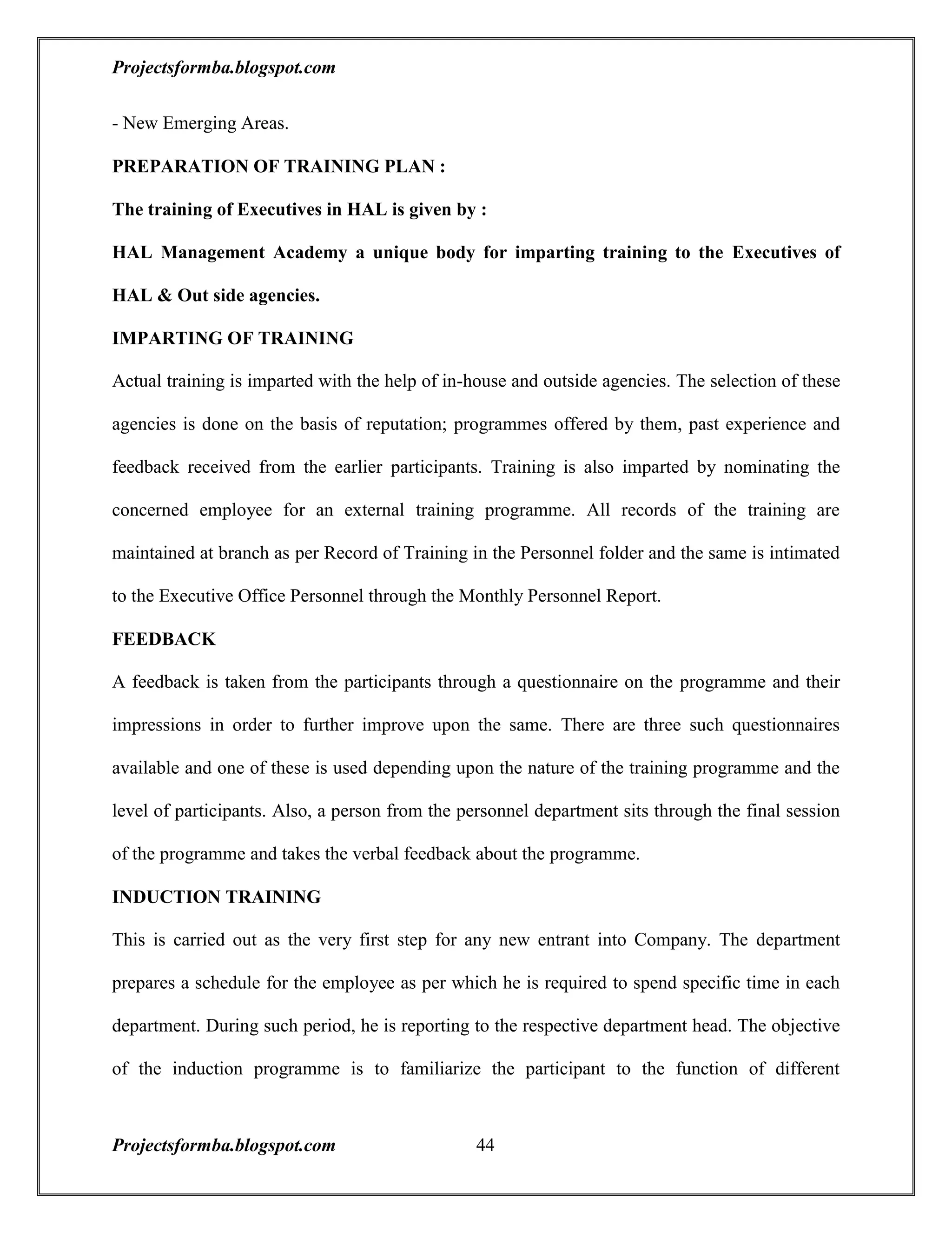 A project report on training and development with reference to hal