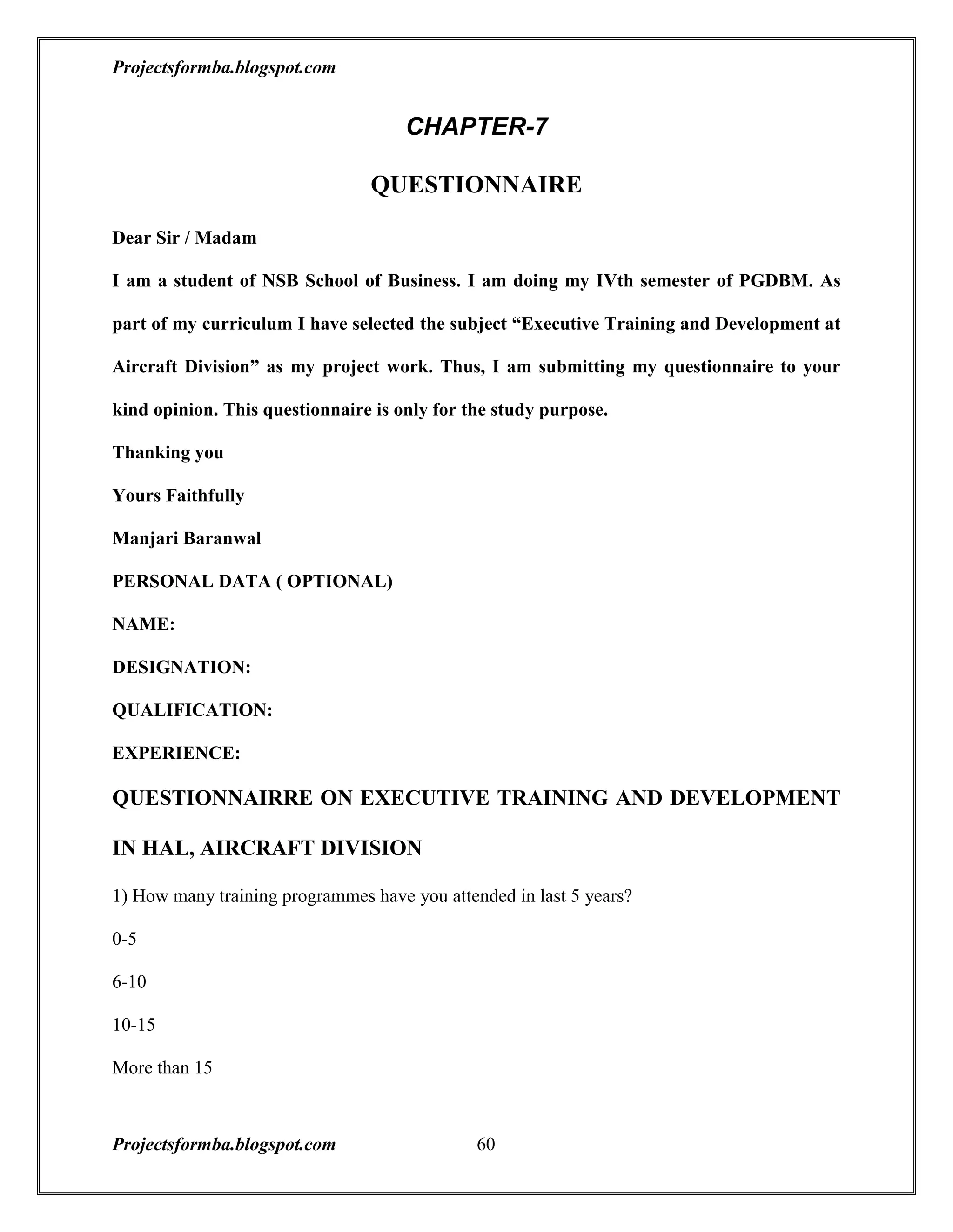 A project report on training and development with reference to hal