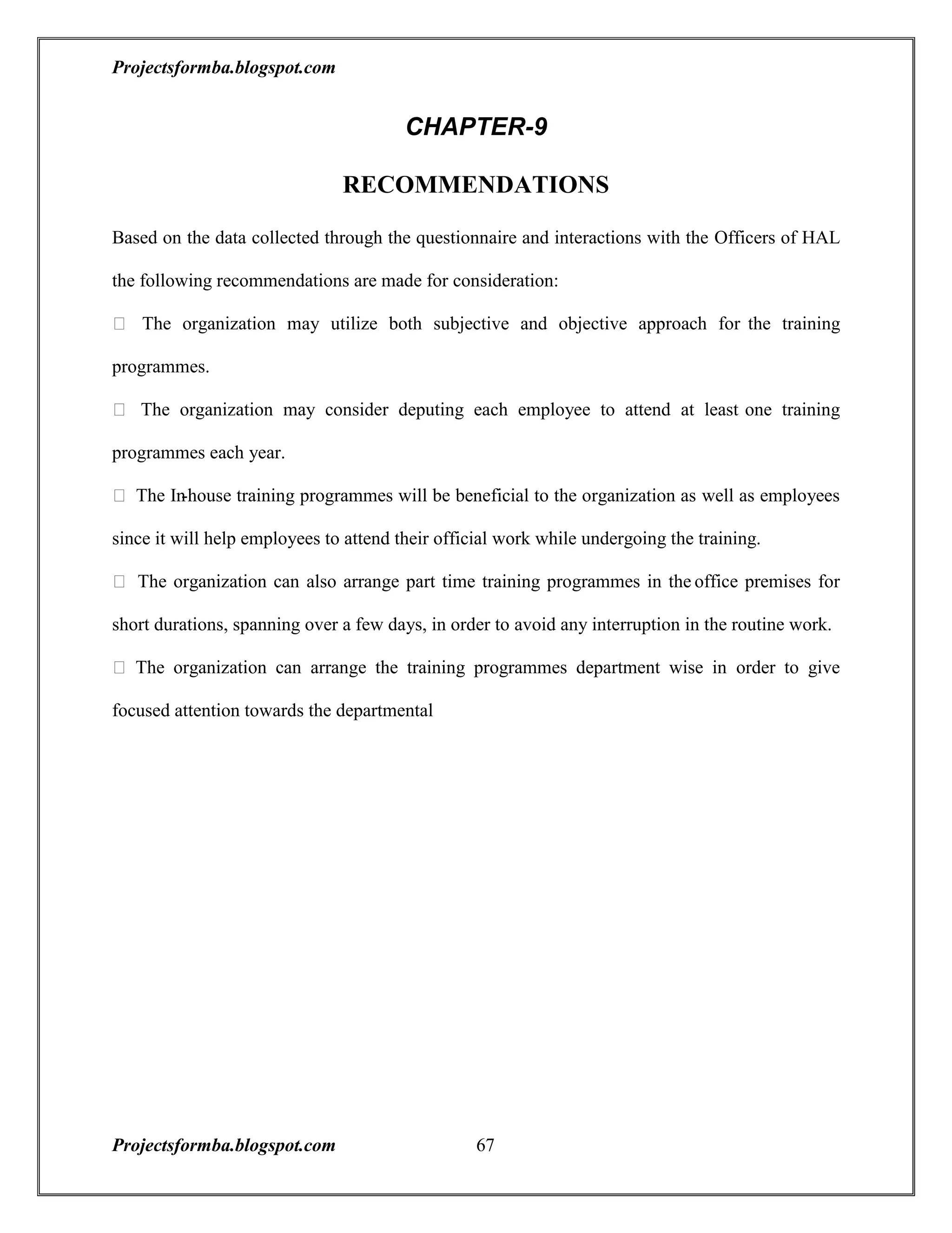 A project report on training and development with reference to hal