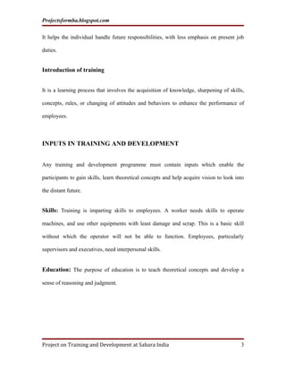 A project report on training and development with special reference to ...