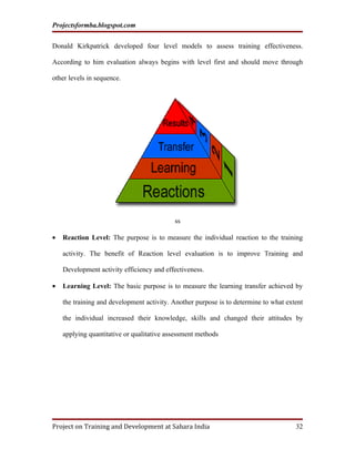 Projectsformba.blogspot.com


Donald Kirkpatrick developed four level models to assess training effectiveness.

According ...