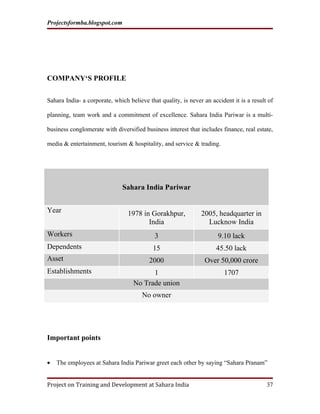 Projectsformba.blogspot.com




COMPANY‘S PROFILE

Sahara India- a corporate, which believe that quality, is never an acci...