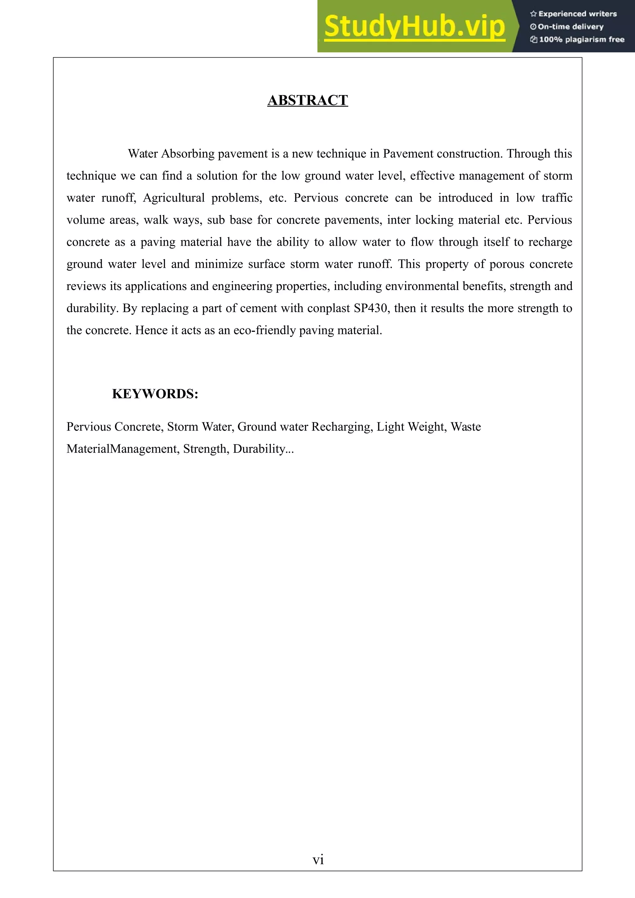 A PROJECT REPORT WATER ABSORBING PAVEMENTS BY USING POROUS CONCRETE | PDF
