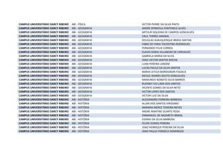CAMPUS UNIVERSITÁRIO DARCY RIBEIRO ABI - FÍSICA VICTOR PIERRE DA SILVA PINTO
CAMPUS UNIVERSITÁRIO DARCY RIBEIRO ABI - GEOGRAFIA ANDRE SPINDOLA FONTENELE ALVES
CAMPUS UNIVERSITÁRIO DARCY RIBEIRO ABI - GEOGRAFIA ARTHUR SIQUEIRA DE CAMPOS GONCALVES
CAMPUS UNIVERSITÁRIO DARCY RIBEIRO ABI - GEOGRAFIA CALIL TORRES AMARAL
CAMPUS UNIVERSITÁRIO DARCY RIBEIRO ABI - GEOGRAFIA DOUGLAS ALBUQUERQUE BRASIL MATIAS
CAMPUS UNIVERSITÁRIO DARCY RIBEIRO ABI - GEOGRAFIA FABIO DE FARIA TOLENTINO RODRIGUES
CAMPUS UNIVERSITÁRIO DARCY RIBEIRO ABI - GEOGRAFIA FERNANDO FELIX CORREA
CAMPUS UNIVERSITÁRIO DARCY RIBEIRO ABI - GEOGRAFIA FLAVIO DORIA VILLABOIM DE CARVALHO
CAMPUS UNIVERSITÁRIO DARCY RIBEIRO ABI - GEOGRAFIA GABRIELA MARIA DA SILVA
CAMPUS UNIVERSITÁRIO DARCY RIBEIRO ABI - GEOGRAFIA JOAO VICTOR SANTOS ROCHA
CAMPUS UNIVERSITÁRIO DARCY RIBEIRO ABI - GEOGRAFIA LUAN PEREIRA LANDIM
CAMPUS UNIVERSITÁRIO DARCY RIBEIRO ABI - GEOGRAFIA LUCAS PAULO DA SILVA SANTOS
CAMPUS UNIVERSITÁRIO DARCY RIBEIRO ABI - GEOGRAFIA MARIA LETICIA BORDIGNON FOGACA
CAMPUS UNIVERSITÁRIO DARCY RIBEIRO ABI - GEOGRAFIA NICOLE SOARES SOUTO GONCALVES
CAMPUS UNIVERSITÁRIO DARCY RIBEIRO ABI - GEOGRAFIA RAIMUNDO NONATO SILVA BARROS
CAMPUS UNIVERSITÁRIO DARCY RIBEIRO ABI - GEOGRAFIA RUDINEY IVO LIMA DOS SANTOS
CAMPUS UNIVERSITÁRIO DARCY RIBEIRO ABI - GEOGRAFIA VICENTE GOMES DA SILVA NETO
CAMPUS UNIVERSITÁRIO DARCY RIBEIRO ABI - GEOGRAFIA VICTOR LOPES DOS SANTOS
CAMPUS UNIVERSITÁRIO DARCY RIBEIRO ABI - GEOGRAFIA VICTOR LUIZ DA SILVA
CAMPUS UNIVERSITÁRIO DARCY RIBEIRO ABI - HISTÓRIA ALESSANDRO FERREIRA BARBOSA
CAMPUS UNIVERSITÁRIO DARCY RIBEIRO ABI - HISTÓRIA ALLAN DOS SANTOS VIRISSIMO
CAMPUS UNIVERSITÁRIO DARCY RIBEIRO ABI - HISTÓRIA AMANDA MERCE TEIXEIRA NEVES
CAMPUS UNIVERSITÁRIO DARCY RIBEIRO ABI - HISTÓRIA ANDRE MARTINS DUARTE ROSA
CAMPUS UNIVERSITÁRIO DARCY RIBEIRO ABI - HISTÓRIA EMMANUEL DE NAZARETH BRASIL
CAMPUS UNIVERSITÁRIO DARCY RIBEIRO ABI - HISTÓRIA ESDRAS DA SILVA BARBOSA
CAMPUS UNIVERSITÁRIO DARCY RIBEIRO ABI - HISTÓRIA FELIPE GOMES PEREIRA
CAMPUS UNIVERSITÁRIO DARCY RIBEIRO ABI - HISTÓRIA JOAO HENRIQUE PEREIRA DA SILVA
CAMPUS UNIVERSITÁRIO DARCY RIBEIRO ABI - HISTÓRIA JOAO PAULO FONSECA DOMINGOS
 