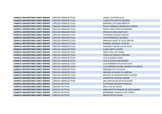 CAMPUS UNIVERSITÁRIO DARCY RIBEIRO CIÊNCIAS FARMACÊUTICAS LEMUEL OLIVEIRA SILVA
CAMPUS UNIVERSITÁRIO DARCY RIBEIRO CIÊNCIAS FARMACÊUTICAS LUAN VITOR SANTOS FERREIRA
CAMPUS UNIVERSITÁRIO DARCY RIBEIRO CIÊNCIAS FARMACÊUTICAS MARIANA LEITE NASCIMENTTO
CAMPUS UNIVERSITÁRIO DARCY RIBEIRO CIÊNCIAS FARMACÊUTICAS PAULO HENRIQUE RODRIGUES CORREIA
CAMPUS UNIVERSITÁRIO DARCY RIBEIRO CIÊNCIAS FARMACÊUTICAS RAFAEL ABE DA ROCHA MIRANDA
CAMPUS UNIVERSITÁRIO DARCY RIBEIRO CIÊNCIAS FARMACÊUTICAS RONALDO SENA LIMA FILHO
CAMPUS UNIVERSITÁRIO DARCY RIBEIRO CIÊNCIAS FARMACÊUTICAS THAYWAN GUSTAVO SANTOS
CAMPUS UNIVERSITÁRIO DARCY RIBEIRO CIÊNCIAS FARMACÊUTICAS YOAN RODRIGUEZ QUESADA
CAMPUS UNIVERSITÁRIO DARCY RIBEIRO CIÊNCIAS FARMACÊUTICAS ABRAHAO DAVID DE JESUS SANTOS
CAMPUS UNIVERSITÁRIO DARCY RIBEIRO CIÊNCIAS FARMACÊUTICAS BARBARA ANDRADE AZEVEDO
CAMPUS UNIVERSITÁRIO DARCY RIBEIRO CIÊNCIAS FARMACÊUTICAS DIOGENES FINEIAS LUIZ DA SILVA
CAMPUS UNIVERSITÁRIO DARCY RIBEIRO CIÊNCIAS FARMACÊUTICAS ELORA ABRITTA MORO
CAMPUS UNIVERSITÁRIO DARCY RIBEIRO CIÊNCIAS FARMACÊUTICAS EMILIA CRUZ DA CUNHA
CAMPUS UNIVERSITÁRIO DARCY RIBEIRO CIÊNCIAS FARMACÊUTICAS KAMILA DE ARAUJO CORDEIRO
CAMPUS UNIVERSITÁRIO DARCY RIBEIRO CIÊNCIAS FARMACÊUTICAS LETICIA RAMOS VIEIRA
CAMPUS UNIVERSITÁRIO DARCY RIBEIRO CIÊNCIAS FARMACÊUTICAS LETICIA SANTOS ABRUNHOSA
CAMPUS UNIVERSITÁRIO DARCY RIBEIRO CIÊNCIAS FARMACÊUTICAS LUIZ FERNANDO SOUZA DA SILVA
CAMPUS UNIVERSITÁRIO DARCY RIBEIRO CIÊNCIAS FARMACÊUTICAS LUIZ HENRIQUE NUNES FABIANO DE ALMEIDA
CAMPUS UNIVERSITÁRIO DARCY RIBEIRO CIÊNCIAS FARMACÊUTICAS MARIANA SETTI DE AVILA
CAMPUS UNIVERSITÁRIO DARCY RIBEIRO CIÊNCIAS FARMACÊUTICAS MARIANE ANDRADE DE ALMEIDA
CAMPUS UNIVERSITÁRIO DARCY RIBEIRO CIÊNCIAS FARMACÊUTICAS RAFAELA DE MEDEIROS BUSSI TEIXEIRA
CAMPUS UNIVERSITÁRIO DARCY RIBEIRO CIÊNCIAS FARMACÊUTICAS ROBSON DE OLIVEIRA FONZAR
CAMPUS UNIVERSITÁRIO DARCY RIBEIRO CIÊNCIAS FARMACÊUTICAS WELLINGTON SOUSA DE OLIVEIRA
CAMPUS UNIVERSITÁRIO DARCY RIBEIRO CIÊNCIAS POLÍTICAS ALEXANDRE NOGUEIRA MARTINS
CAMPUS UNIVERSITÁRIO DARCY RIBEIRO CIÊNCIAS POLÍTICAS ANA LUISA DE SOUZA
CAMPUS UNIVERSITÁRIO DARCY RIBEIRO CIÊNCIAS POLÍTICAS ANNA BEATRIZ PINHEIRO DE SOUZA ABREU
CAMPUS UNIVERSITÁRIO DARCY RIBEIRO CIÊNCIAS POLÍTICAS BHERNARDO JARDINI ALVES CORREA
CAMPUS UNIVERSITÁRIO DARCY RIBEIRO CIÊNCIAS POLÍTICAS BRUNO PAZ DE SOUZA
 