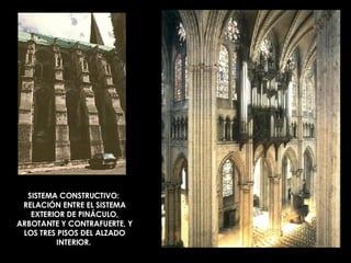 SISTEMA CONSTRUCTIVO:  RELACIÓN ENTRE EL SISTEMA EXTERIOR DE PINÁCULO, ARBOTANTE Y CONTRAFUERTE, Y LOS TRES PISOS DEL ALZADO INTERIOR.  