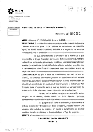 URUGUAY: Aprueba pliegos TV digital y modifica Dec N°153 - Dec N°437-012