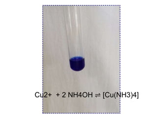 Cu2+ + 2 NH4OH ⇌ [Cu(NH3)4]
 