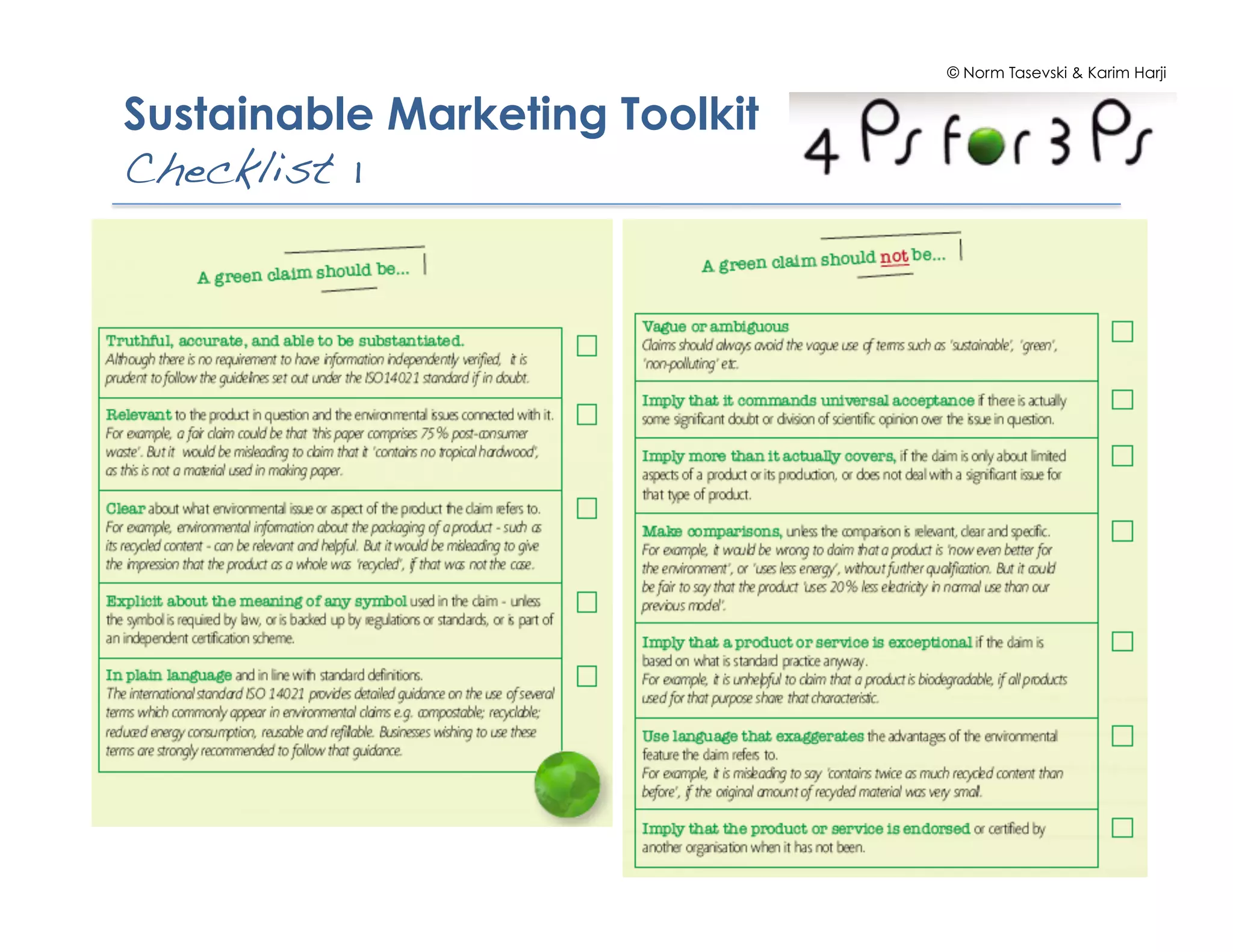 © Norm Tasevski & Karim Harji
Sustainable Marketing Toolkit
Checklist 1!
 