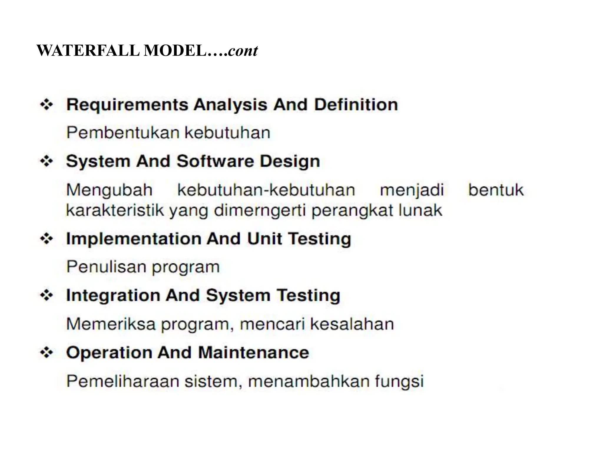 WATERFALL MODEL….cont
 