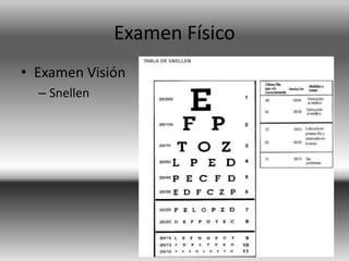 Examen Físico
• Examen Visión
– Snellen
 