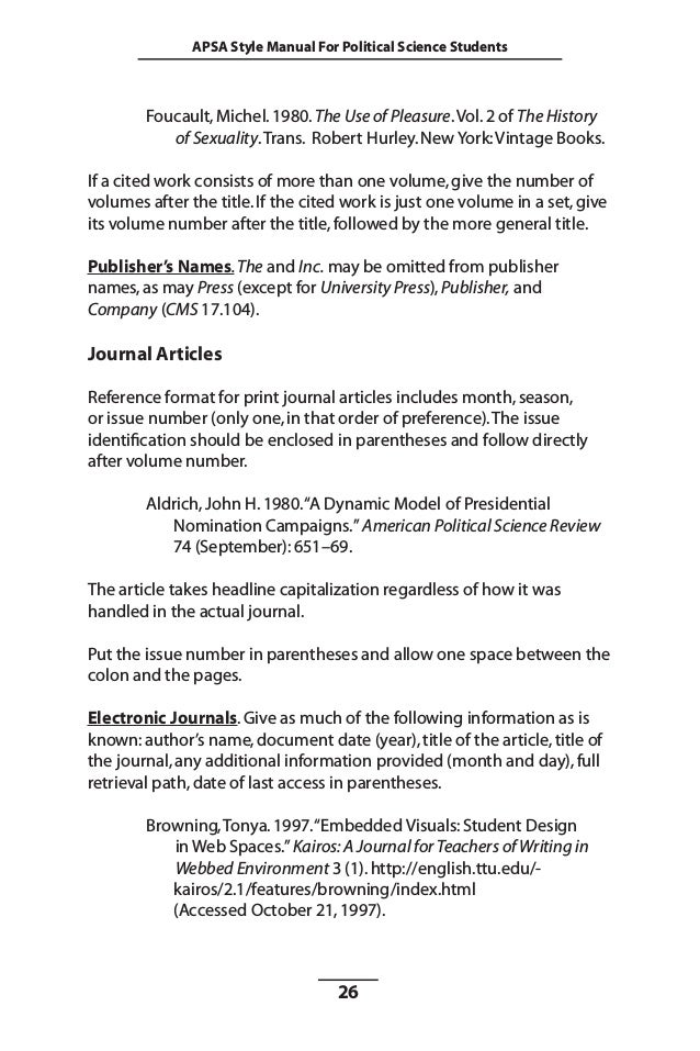 apsa style guide apsa title page