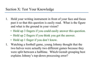 Section X: Test Your Knowledge
1. Hold your writing instrument in front of your face and focus
past it so that this questi...