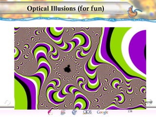 CNS Ignoring Light The Eye Seeing 
Taste/Smell 
Sound The Ear 
Touch/Pain Movement Perception Gestalt Depth cues 
Illusions 
Optical Illusions (for fun) 
138 
 