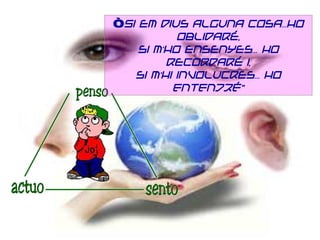 “Si em dius alguna cosa...ho
           oblidaré,
    si m’ho ensenyes... ho
         recordaré i,
   si m’hi involucres... ho
          ENTENDRÉ”
 