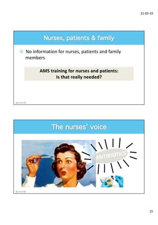 21-03-19
15
¤ No information for nurses, patients and family
members
AMS training for nurses and patients:
Is that really needed?
ANTIBIOTICS
 