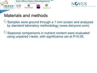 Nutrient composition of pastures in Kayunga District, Uganda: Implications for seasonal supplementation in grazing ruminants
