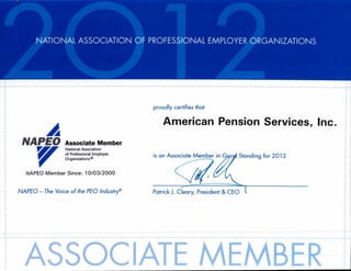 APS NAPEO 2012 Membership Certificate