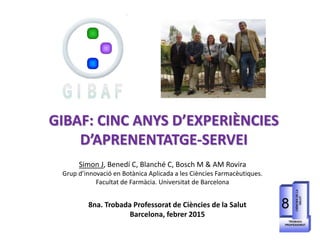 GIBAF: CINC ANYS D’EXPERIÈNCIES
D’APRENENTATGE-SERVEI
Simon J, Benedí C, Blanché C, Bosch M & AM Rovira
Grup d’innovació e...