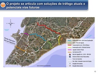 12
O projeto se articula com soluções de tráfego atuais e
potenciais vias futuras
1
 