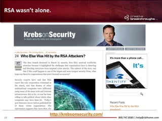 RSA wasn’t alone.




                http://krebsonsecurity.com/
10                                            800.747.8585 | help@cbihome.com
 