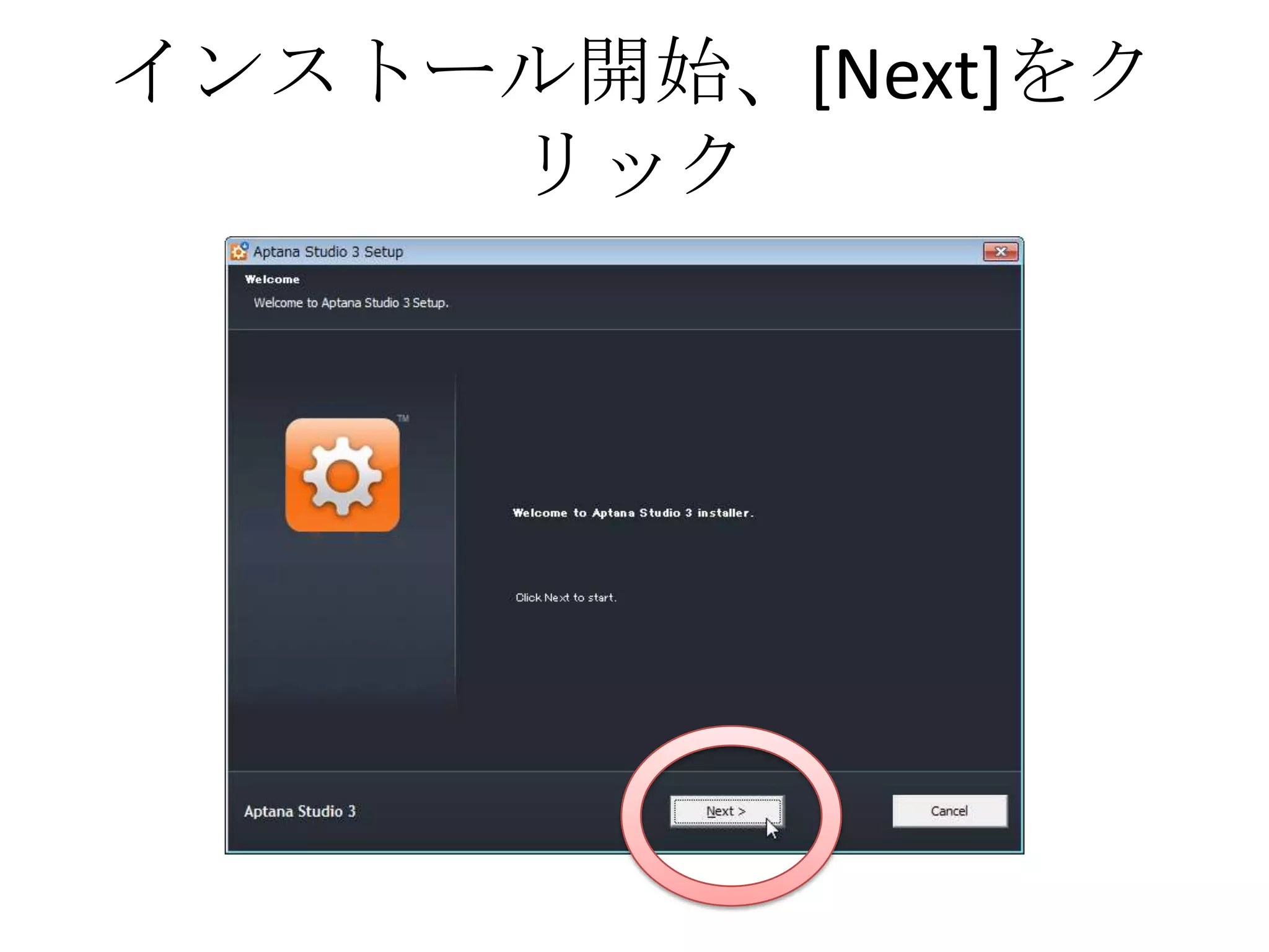 インストール開始、[Next]をク
     リック
 