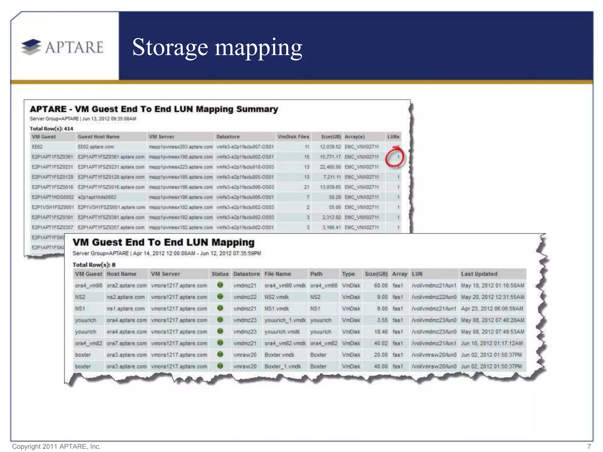 Storage mapping




Copyright 2011 APTARE, Inc.                     7
 