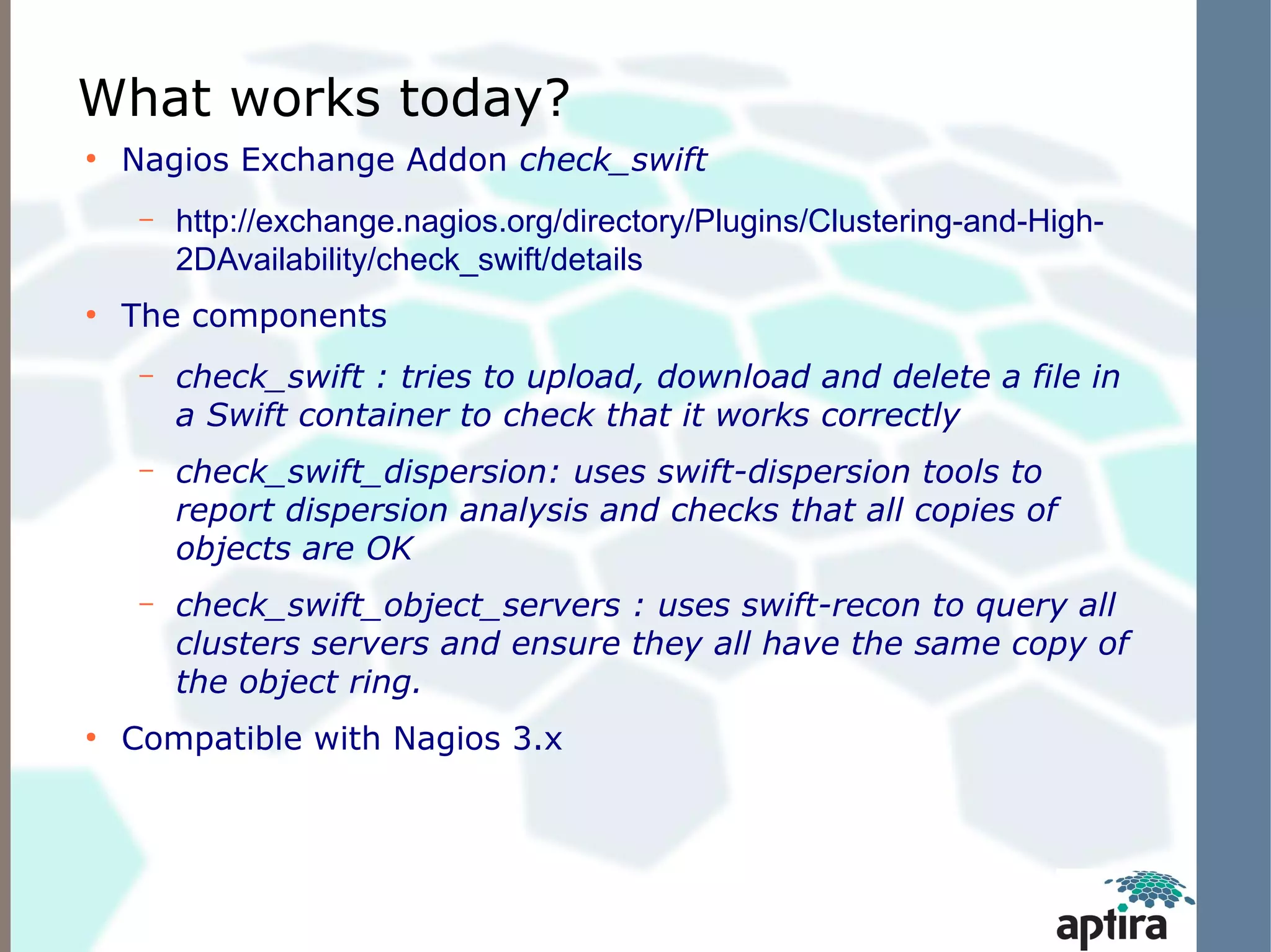 Aptira presents OpenStack swift architecture and monitoring | PPT