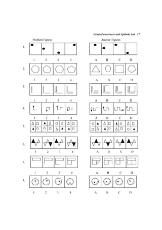 General awareness and Aptitude test 37
Problem Figures Answer Figures
1.
2.
3.
4.
5.
6.
7.
8.
 