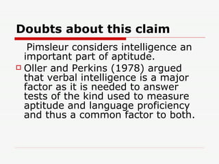 Aptitude As In Individual Difference In Sla 2 | PPT