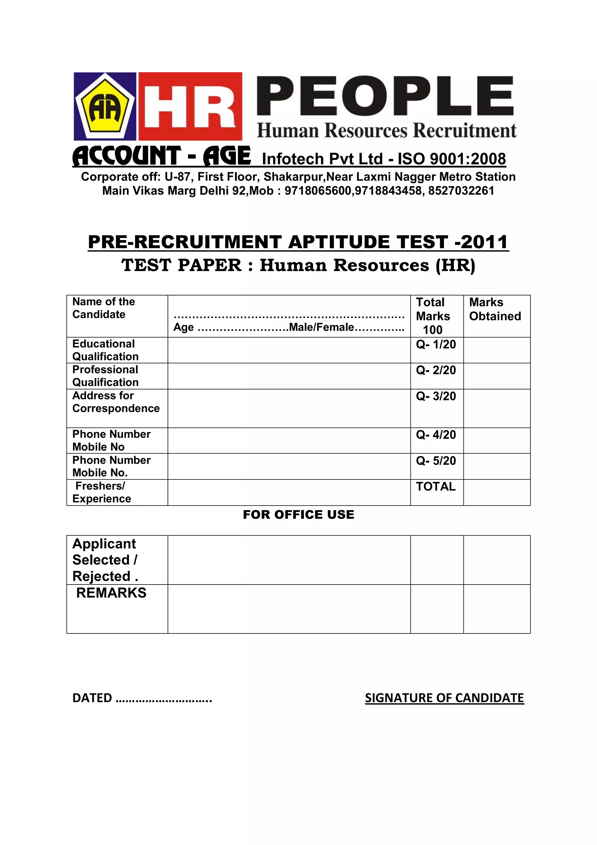Aptitude test -HR Executive | PDF