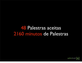 48 Palestras aceitas
2160 minutos de Palestras
7
 