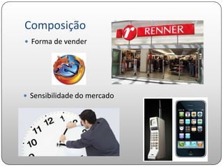 Composição
 Forma de vender




 Sensibilidade do mercado
 